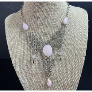Rose Quartz Semiprecious Stone & Alpaca Silver Necklace From Peru NEW